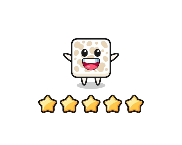 The illustration of customer best rating tempeh cute character with 5 stars