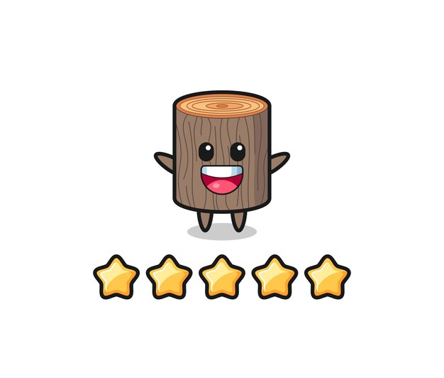 L'illustrazione del personaggio carino del ceppo di albero con la migliore valutazione del cliente con un design carino a 5 stelle