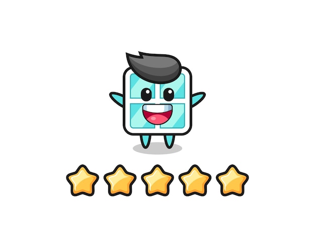 L'illustrazione della migliore valutazione del cliente, personaggio carino della finestra con 5 stelle, design in stile carino per t-shirt, adesivo, elemento logo