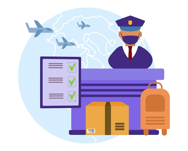 Illustration Customs control customs officer at the counter suitcase document