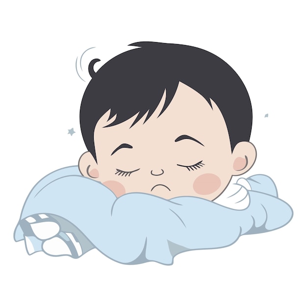 Illustration of a Cute Baby Boy Sleeping on His Pillow