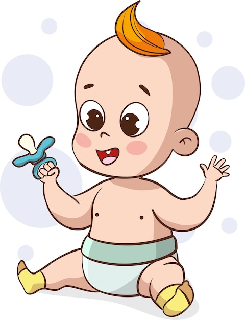 Vettore illustrazione di un neonato sveglio che indossa un pannolino