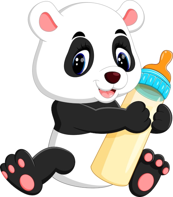 illustration of cute baby holding milk bottle