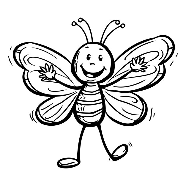 Illustration of a Cute Bee Cartoon Character Coloring Book Page