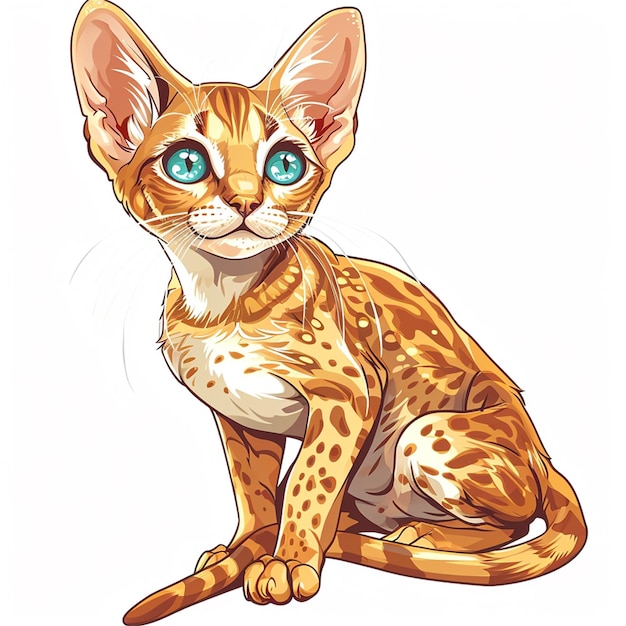 Vector illustration of a cute bengal cat sitting on white background