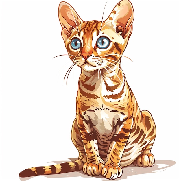 Illustration of a cute bengal cat sitting on white background