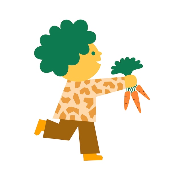 illustration of cute boy holding carrot