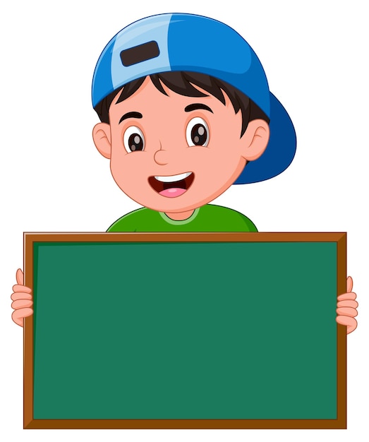 Illustration of cute boy holding a green board on a white background Vector illustration