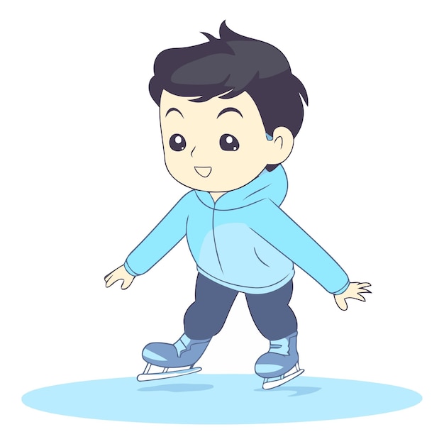 Illustration of a Cute Boy Skating on Ice Vector