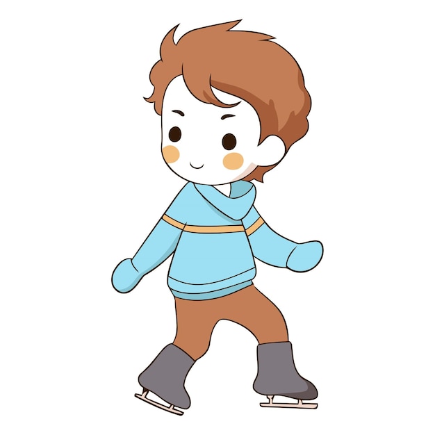 Illustration of a Cute Boy Skating with Ice Skates