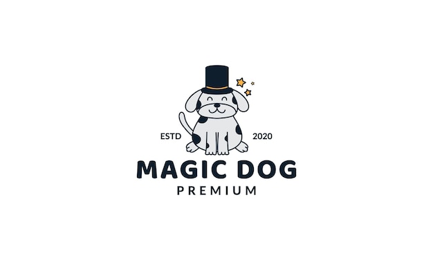 Illustrazione simpatico cartone animato astratto cane moderno con cappello magico logo icona vettore