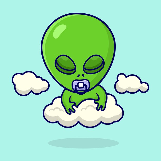 Vector illustration cute cartoon baby alien sleep on the sky good for sticker