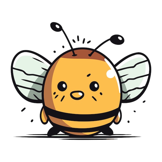 Illustration of cute cartoon bee on white background Vector illustration