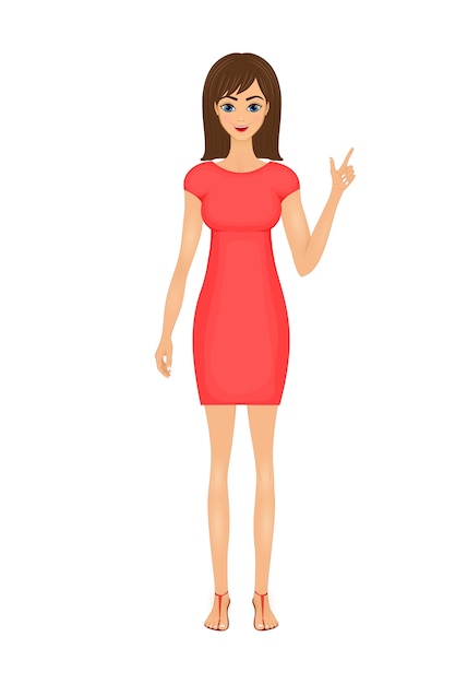 Illustration of cute cartoon business woman in a red dress