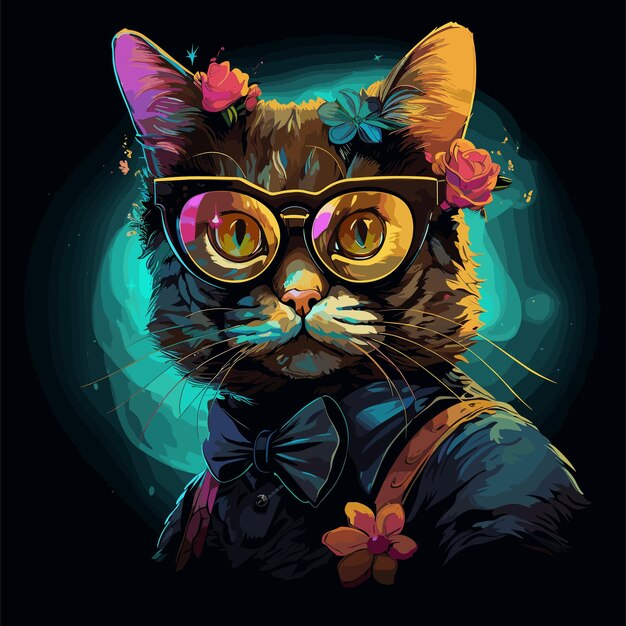 Illustration of Cute Cartoon Cat Character tshirt design cover template