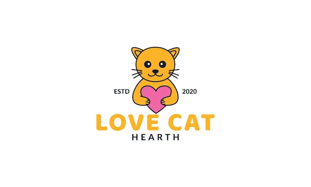 Illustrazione simpatico cartone animato gatto gattino gattino abbraccio cuore amore logo icona vettore