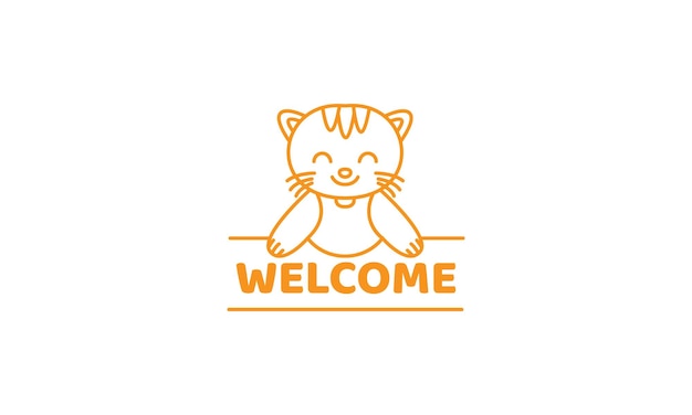 Иллюстрация милый мультяшный кот линия добро пожаловать логотип значок вектор