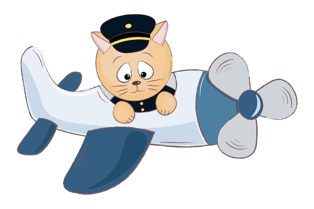 Illustration of cute cartoon cat pilot