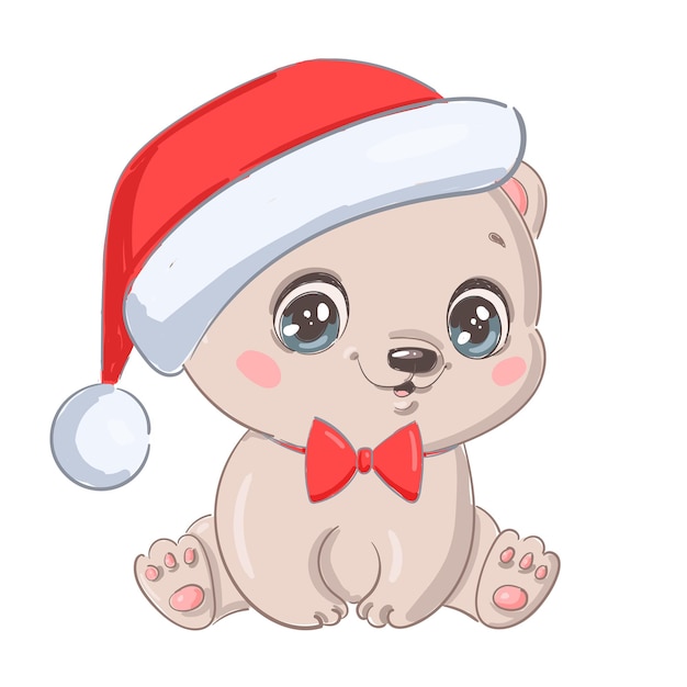 Иллюстрация милого мультяшного рождественского белого медведя Симпатичные мультяшные рождественские животные