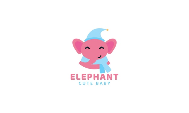 Illustration cute cartoon elephant kid head face smile abstract  logo icon vector