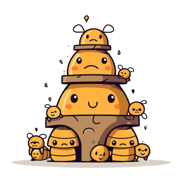 Vector illustration of a cute cartoon honey bee with honey cubes