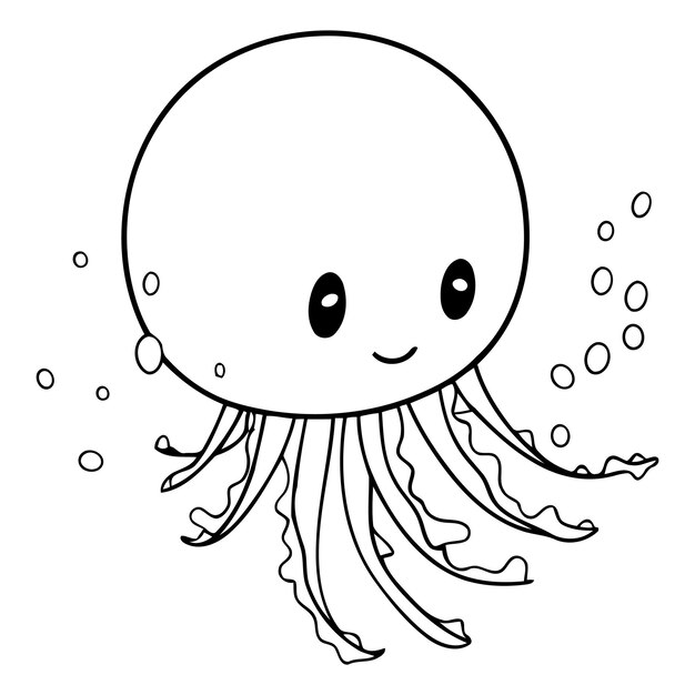 Иллюстрация милой мультфильмовой медузы, плавающей в море