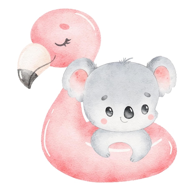 Illustration of a cute cartoon koala isolated on a white background Little cute watercolor animals