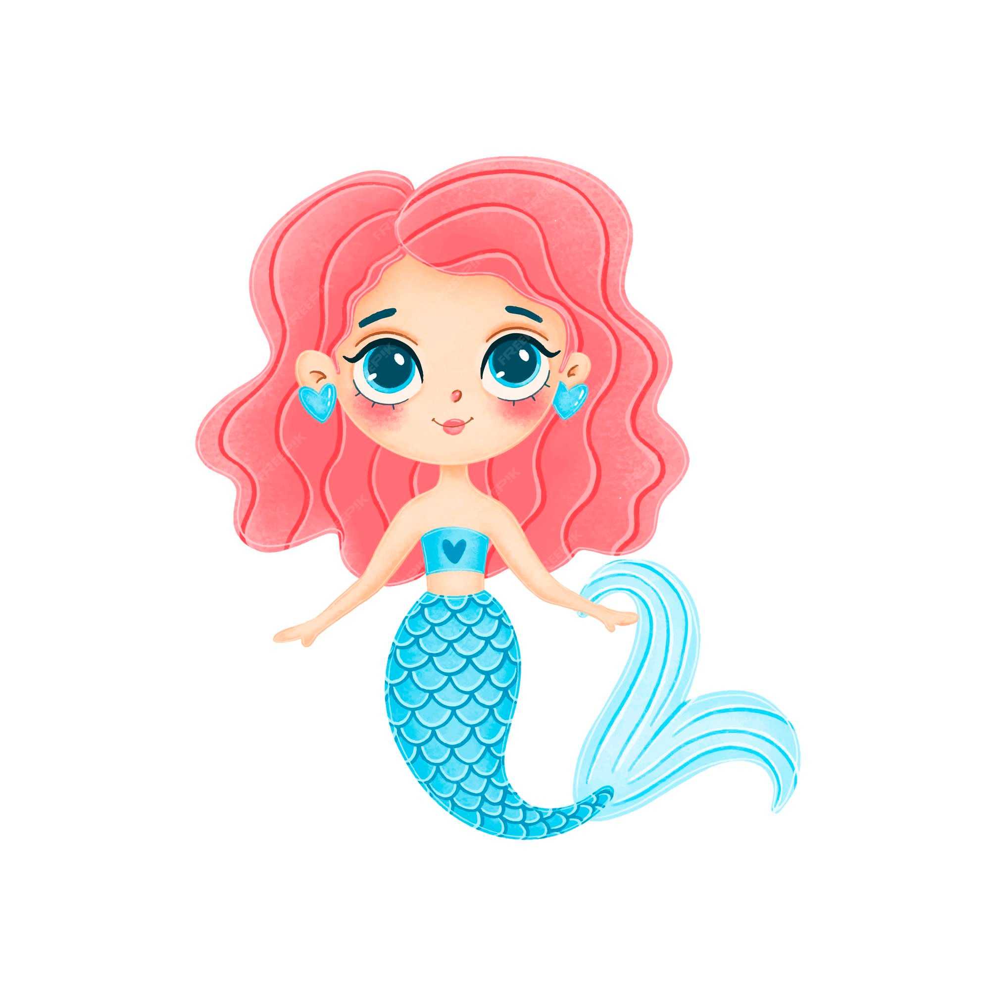 Premium Vector | Illustration of cute cartoon mermaid with pink hair isolated on white background