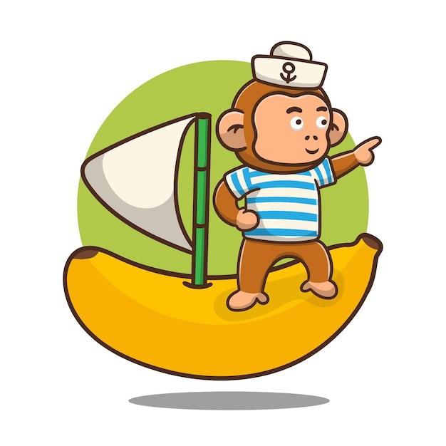 바나나 보트, 벡터 디자인에 귀여운 만화 원숭이의 그림.