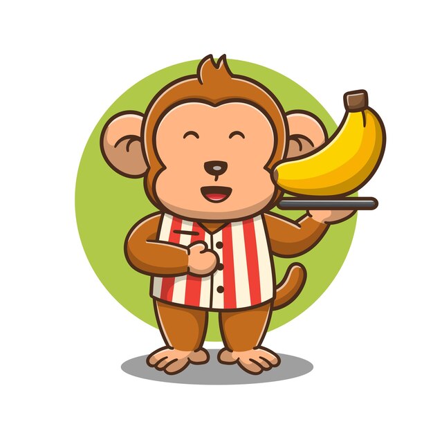 illustration of cute cartoon monkey be come service man, vector design.