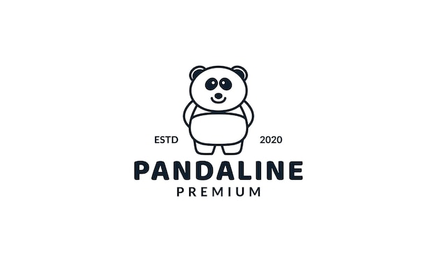 Illustration cute cartoon panda kids smile line logo icon vector