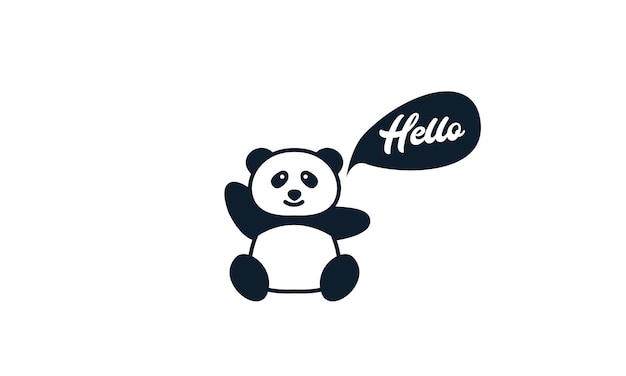 Illustration cute cartoon panda waving hand smile  logo icon vector