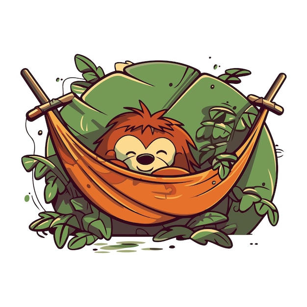 Illustration of a cute cartoon sloth in a hammock