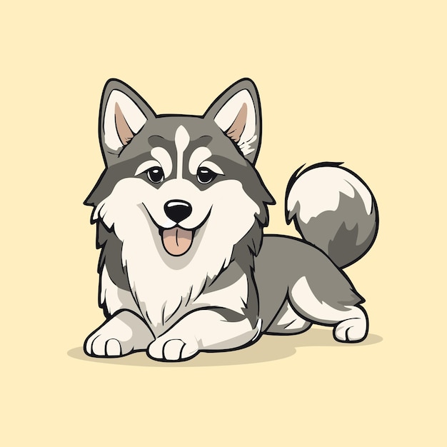 Vector illustration of cute cartoon stickers of siberian husky dogs in vector form