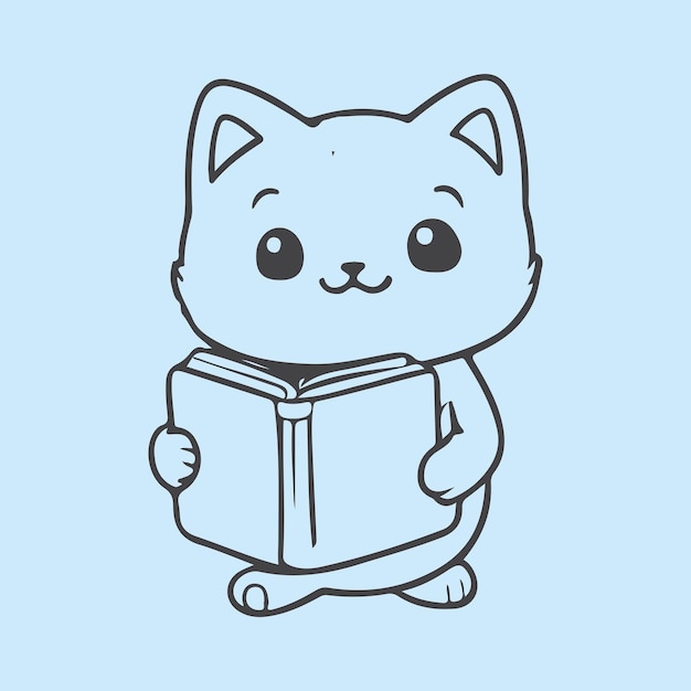 illustration of a cute cat sticker carrying a book