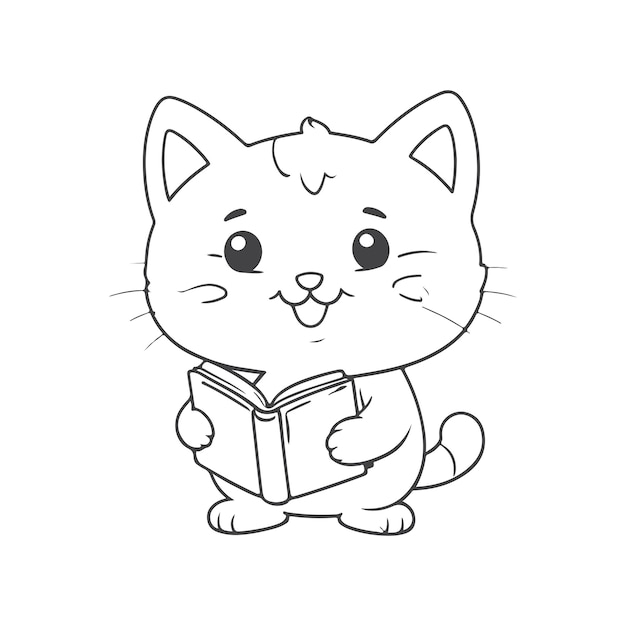 Vettore illustrazione di un simpatico adesivo per gatti che porta un libro