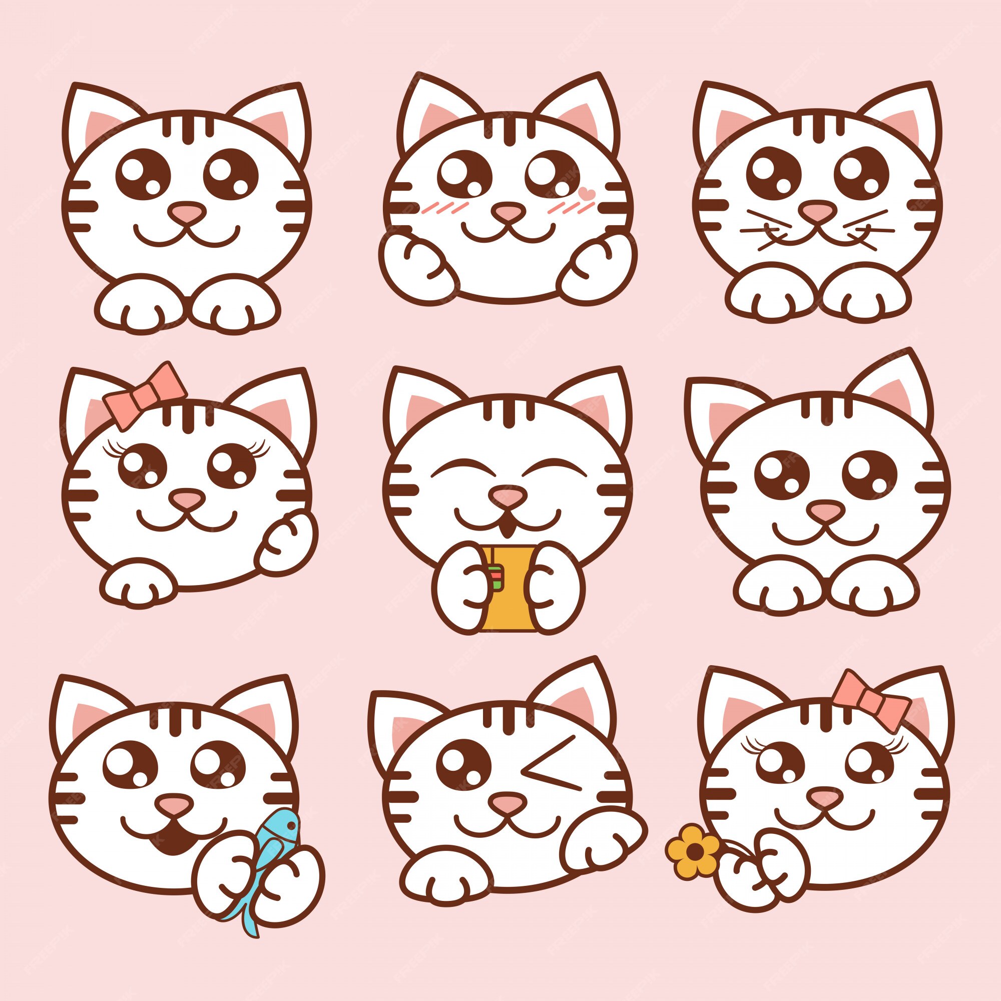 Set Of Icons With Cats Flat Design Vector Stock Illustration