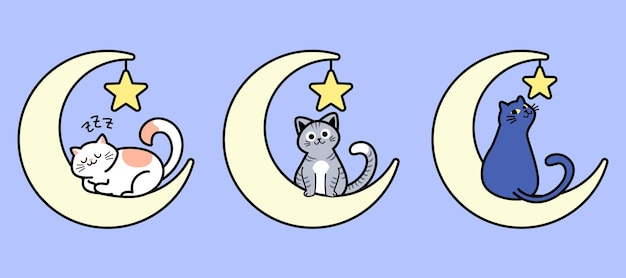 月のかわいい猫のイラスト