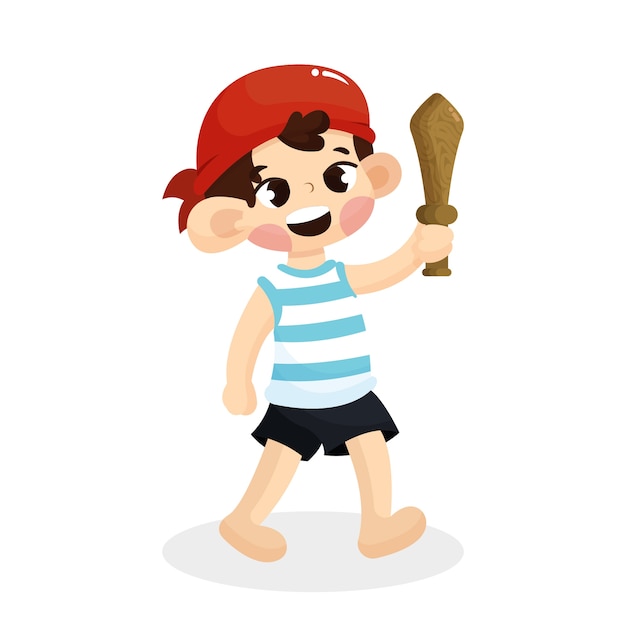 Illustration of Cute Child with Pirate Costume with Cartoon Style