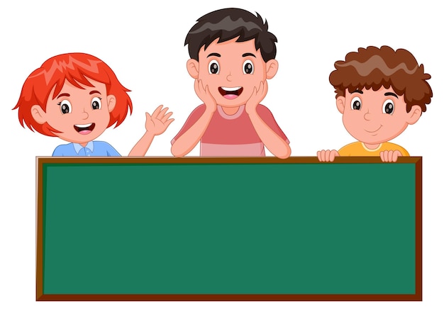 Illustration of cute childrens holding a green board on a white background Vector illustration