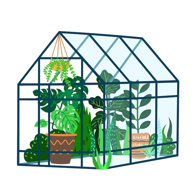 Vector illustration of cute cozy greenhouse for decorative flowers