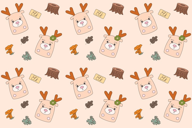 Illustration cute deer moose pattern
