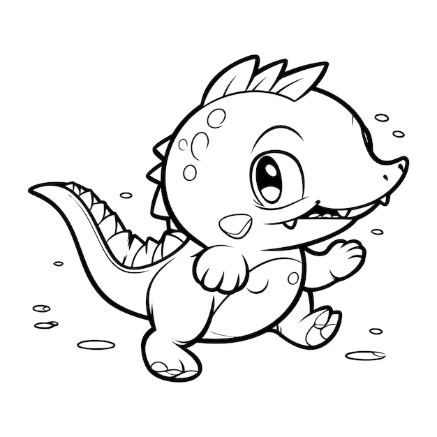 Illustration of a Cute Dinosaur Cartoon Character Coloring Book Page