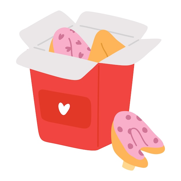 illustration of cute  doodle asian food fortune cookies in box