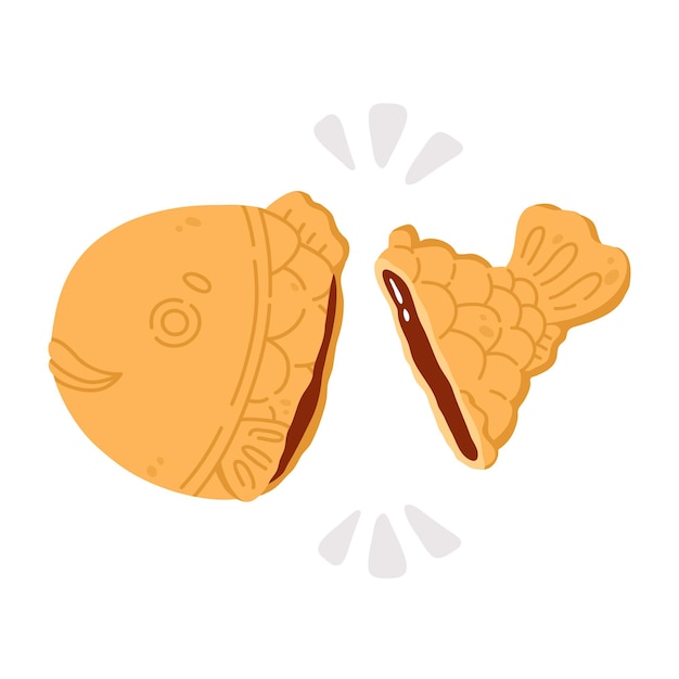 illustration of cute  doodle asian food taiyaki  for print ,design, greeting card,sticker,icon