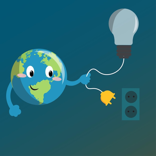 Vector illustration of cute earth hour turn off the lights for template background or copy space