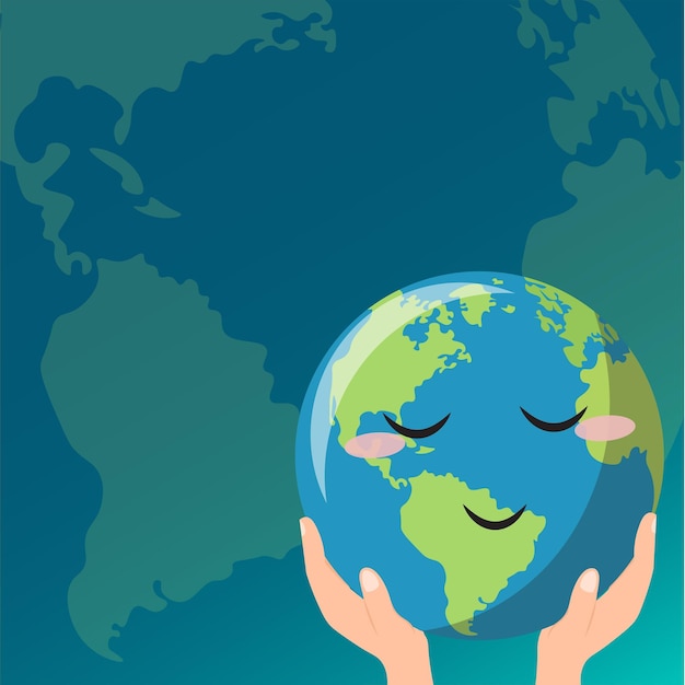Vector illustration of cute earth hour turn off the lights for template background or copy space