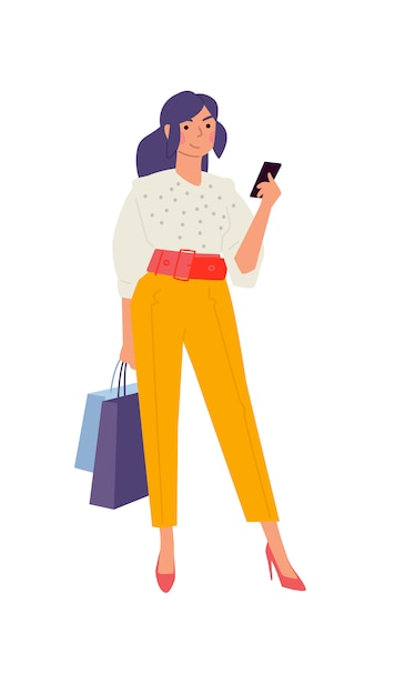 Illustration of a cute fashionable girl with a phone.