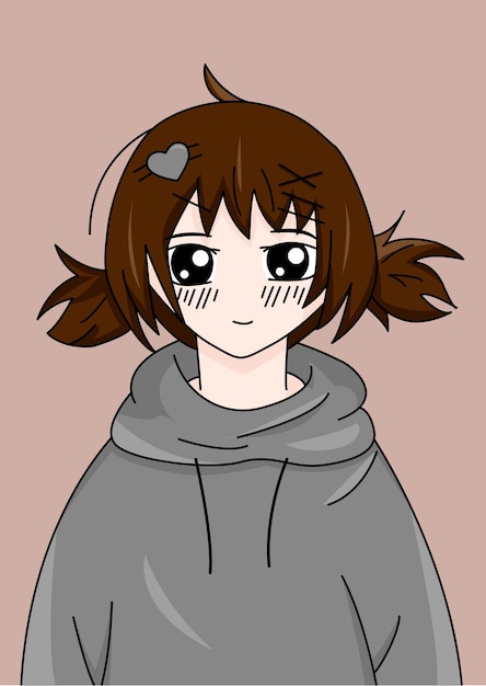 Illustration of a cute girl. A cute girl with a hairpin and two ponytails. anime character. vector