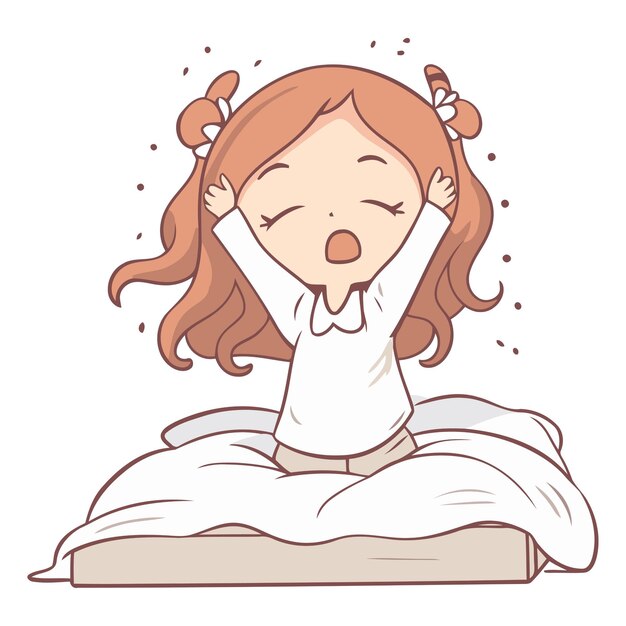 Illustration of a cute girl lying down on her bed